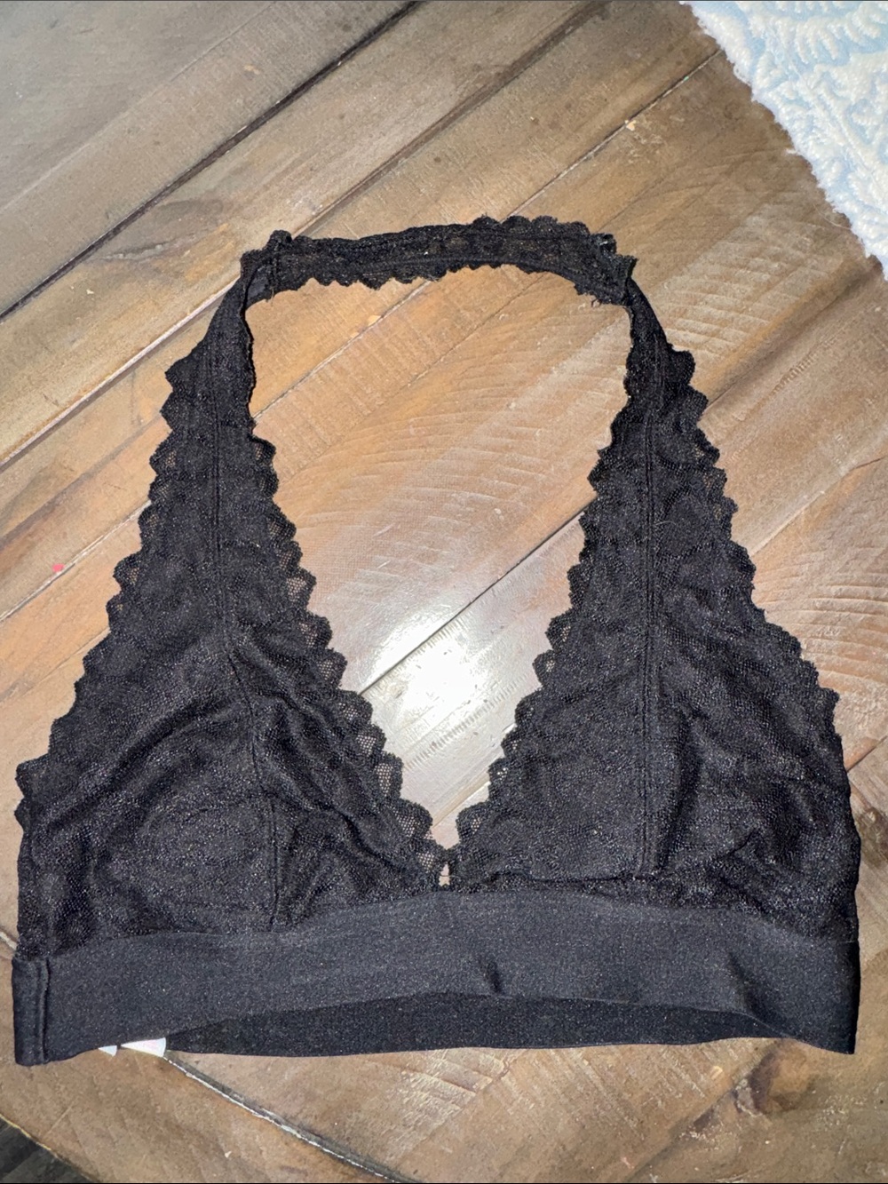 PINK Victoria's Secret Black Lace Halter Bralette - Stretch Underband
